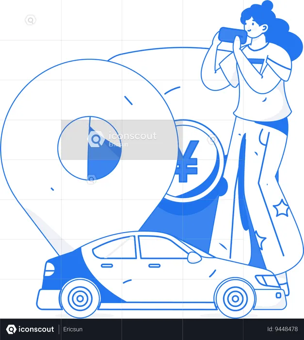 Girl tracking car location on mobile  Illustration