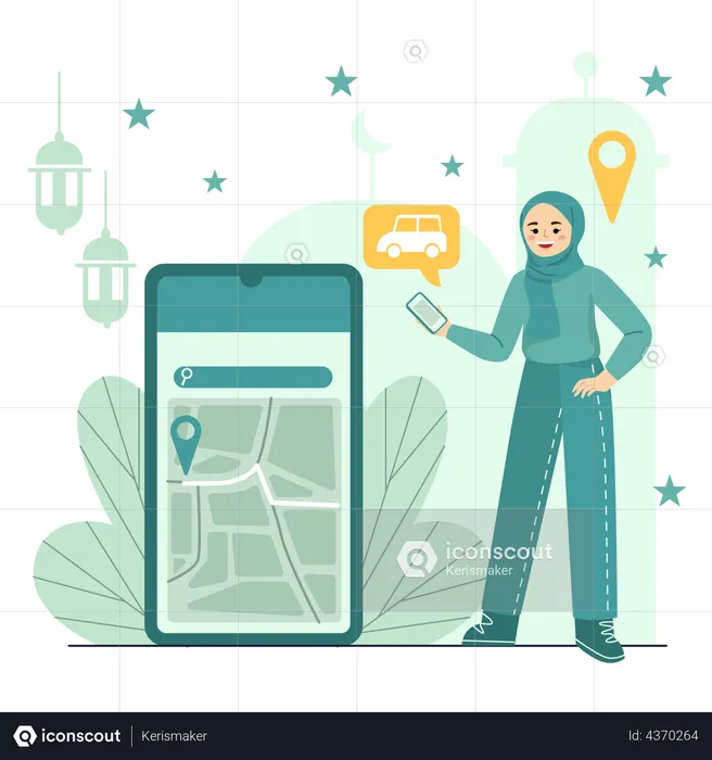 Girl tracking shopping delivery  Illustration
