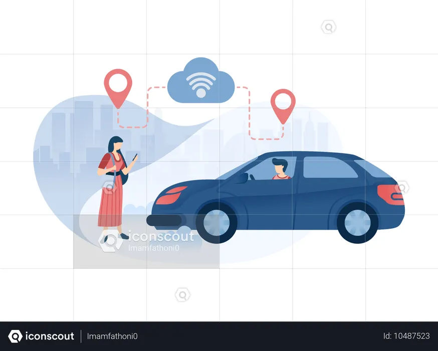 Girl tracking taxi status  Illustration