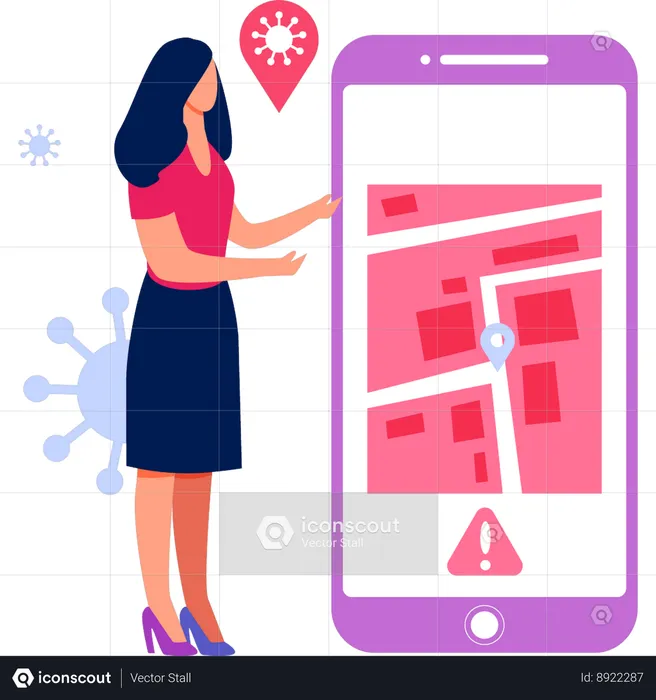 Girl tracking virus on phone  Illustration