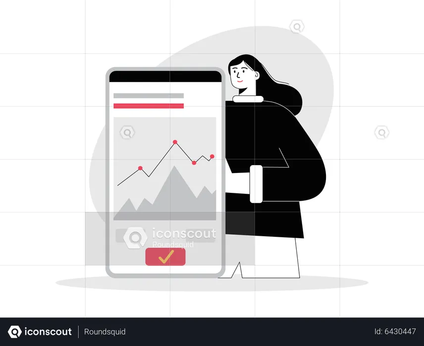 Girl trading using mobile app  Illustration