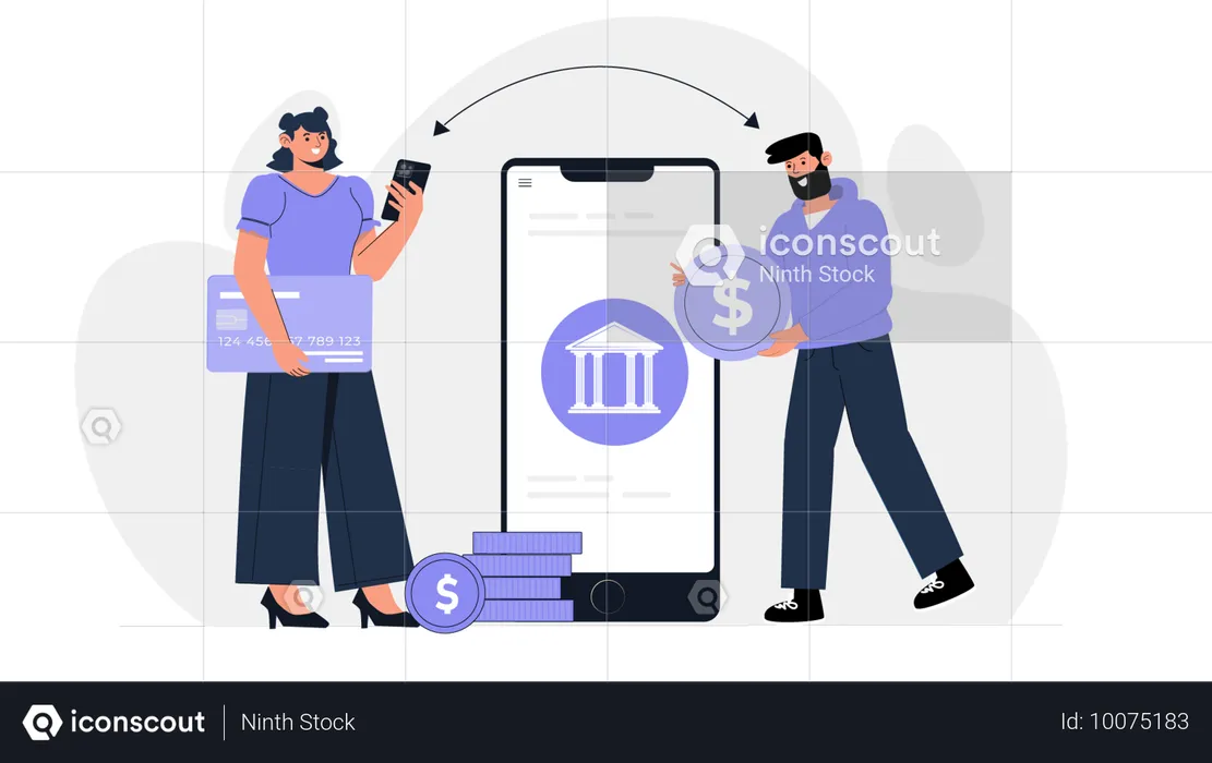 Girl transfer money using mobile banking  Illustration