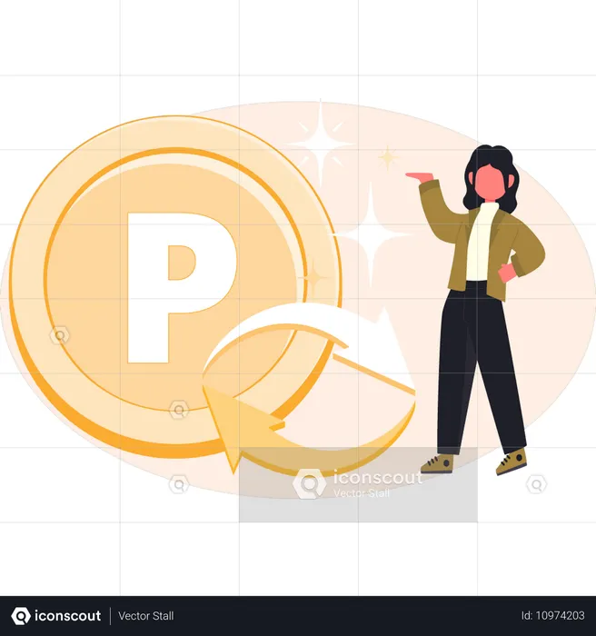 Girl transfering penny coin  Illustration