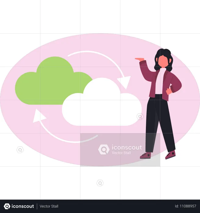 Girl transferring cloud data  Illustration