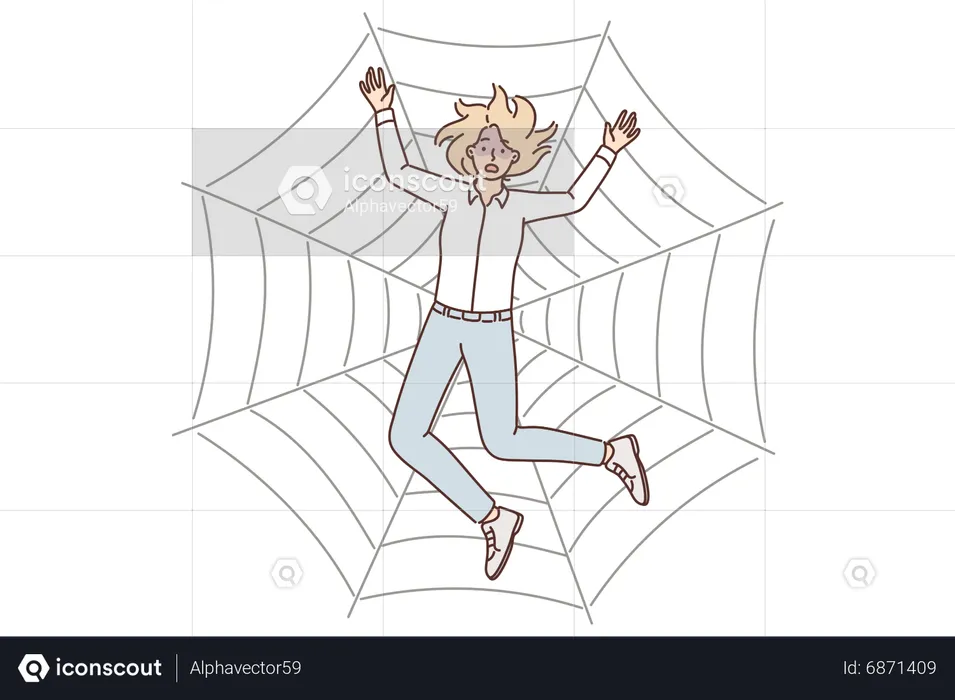 Girl Trapped into Spider web  Illustration