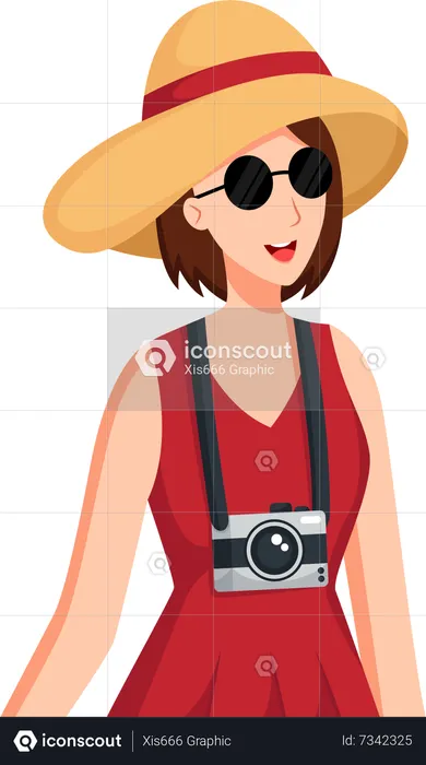 Girl Traveling with Camera  Illustration