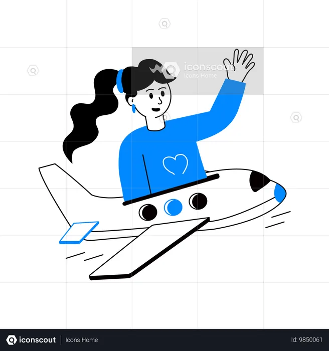 Girl travelling  by Airplane  Illustration