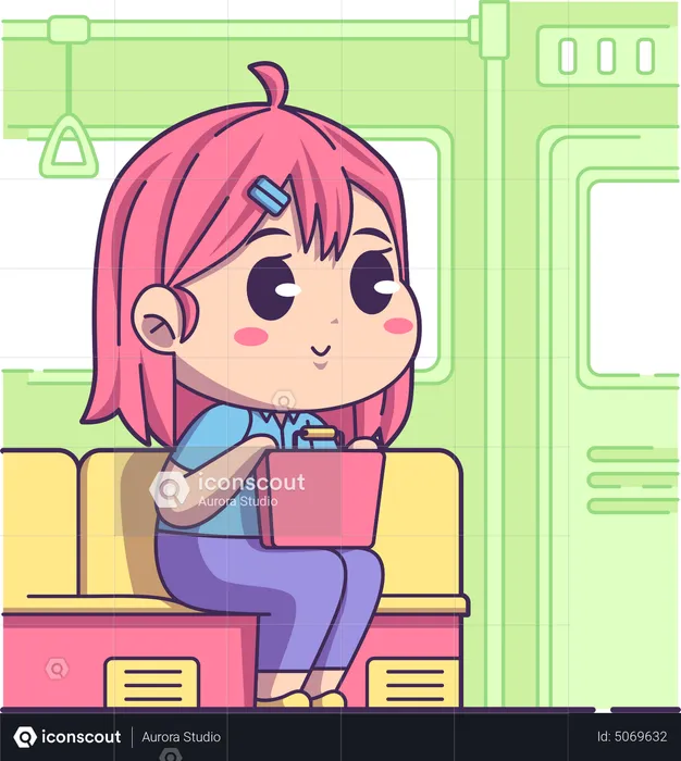 Girl travelling in train  Illustration