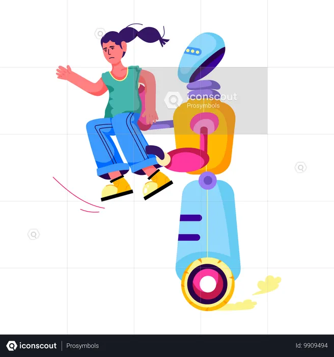 Girl travelling with robotic friend  Illustration