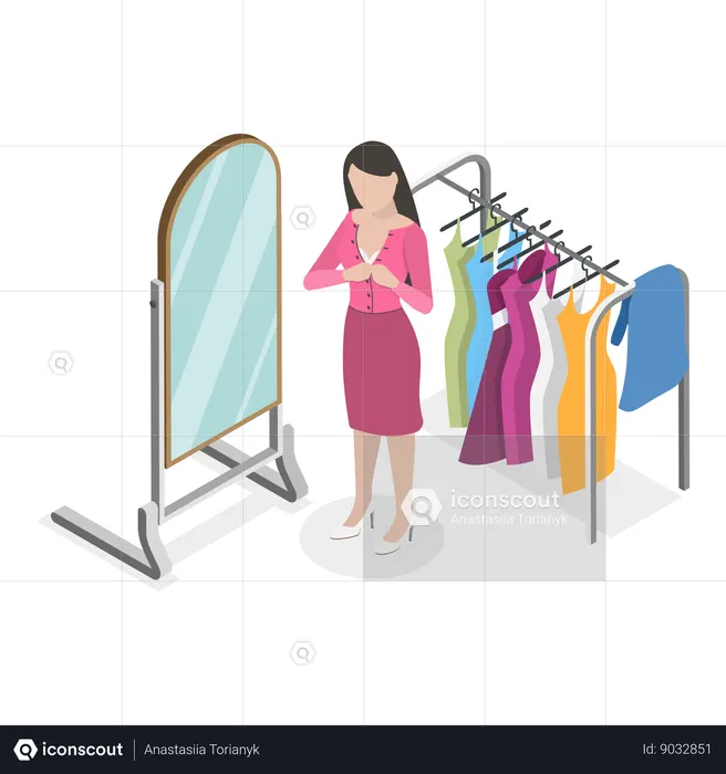Girl trying on new clothes  Illustration
