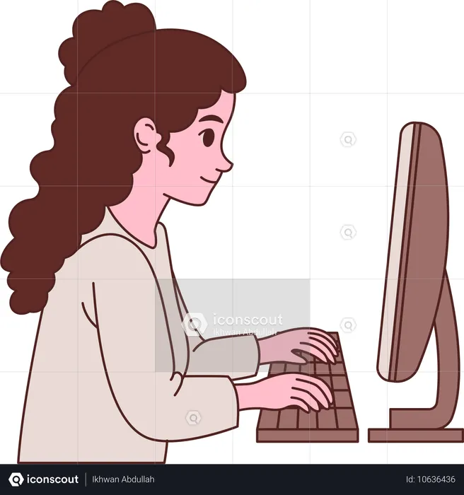 컴퓨터에 타이핑하는 소녀  일러스트레이션