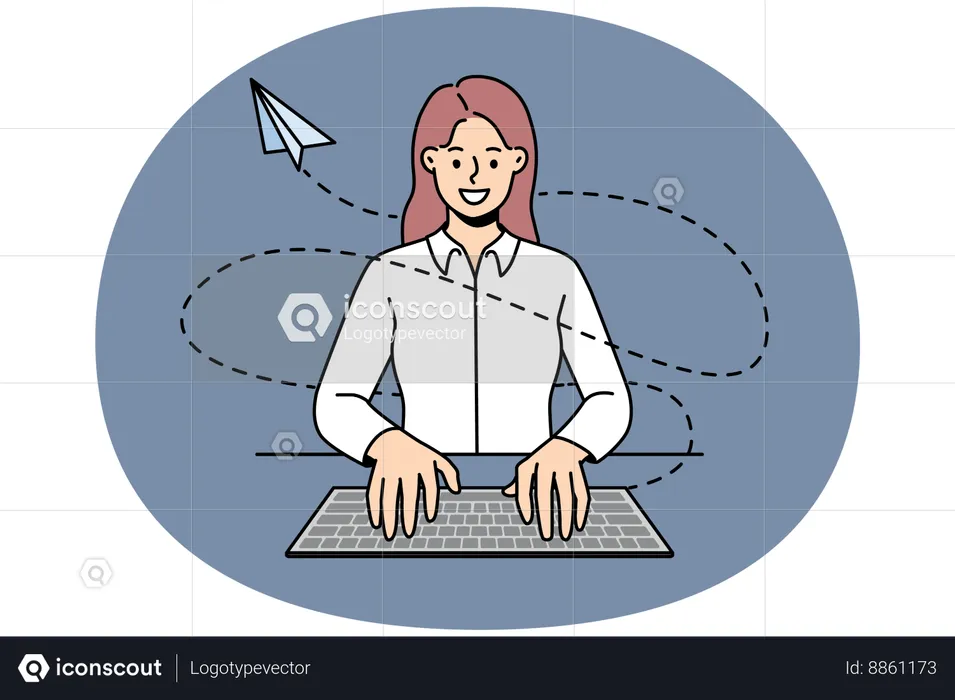 Girl typing on keyboard  Illustration