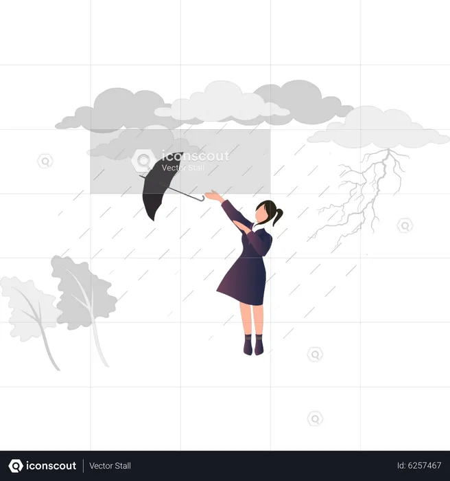 Girl umbrella flew away due to rain  Illustration