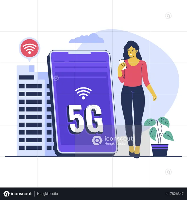 Girl use 5G network technology  Illustration