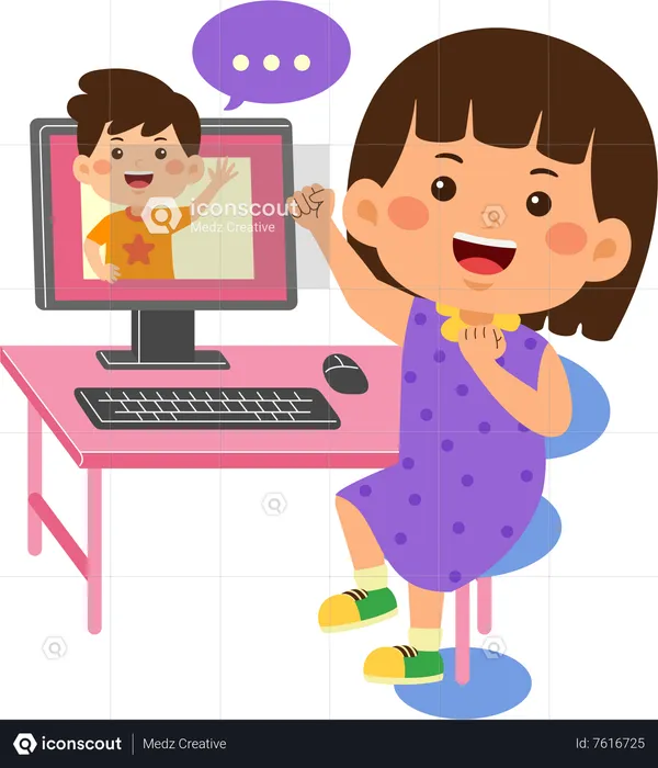 Girl use computer for video call  Illustration