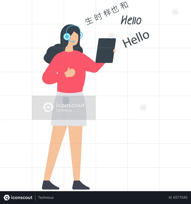 Girl use Language Translate on tablet  Illustration