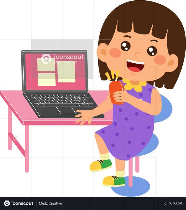 Girl use laptop  Illustration