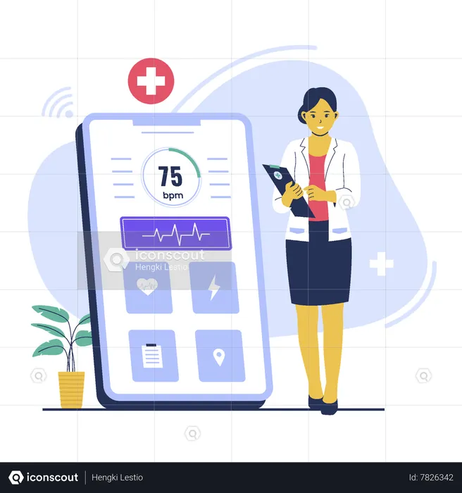 Girl use smart healthcare technology  Illustration