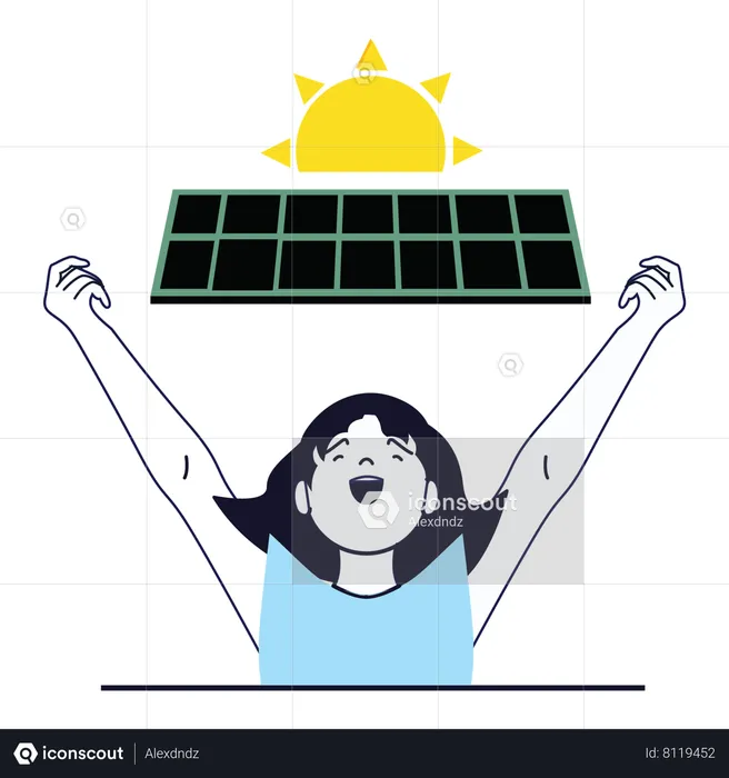 Girl use solar energy  Illustration