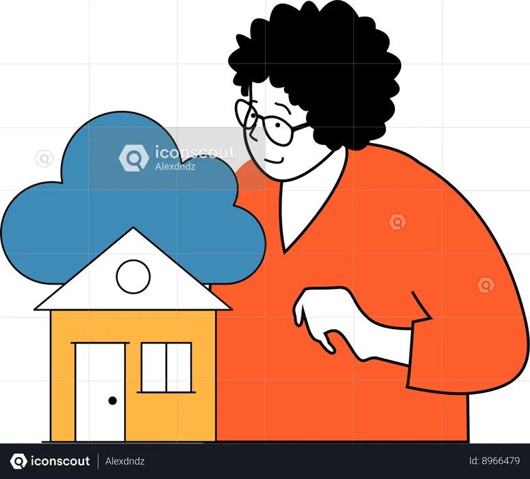 Girl uses cloud data at home  Illustration