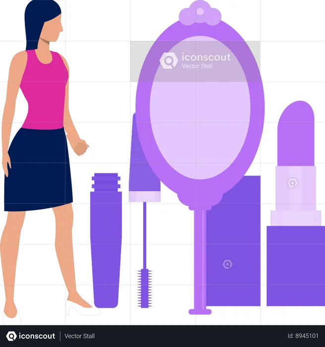 Girl uses cosmetic products  Illustration