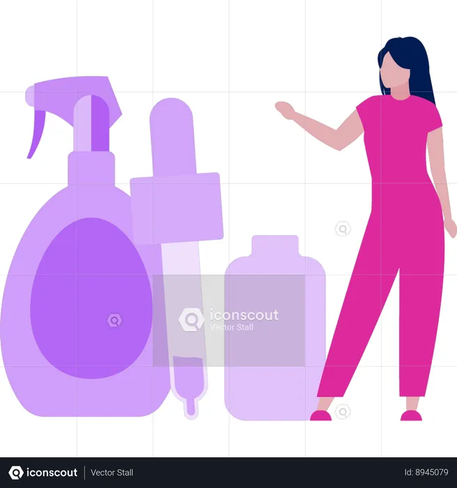 Girl uses different body lotions  Illustration
