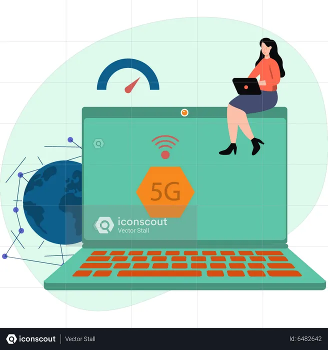 Girl using 5G network  Illustration