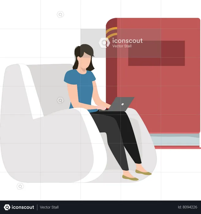 Girl Using A Laptop  Illustration