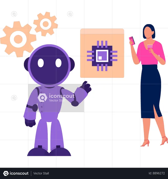 Girl using AI application on mobile phone  Illustration