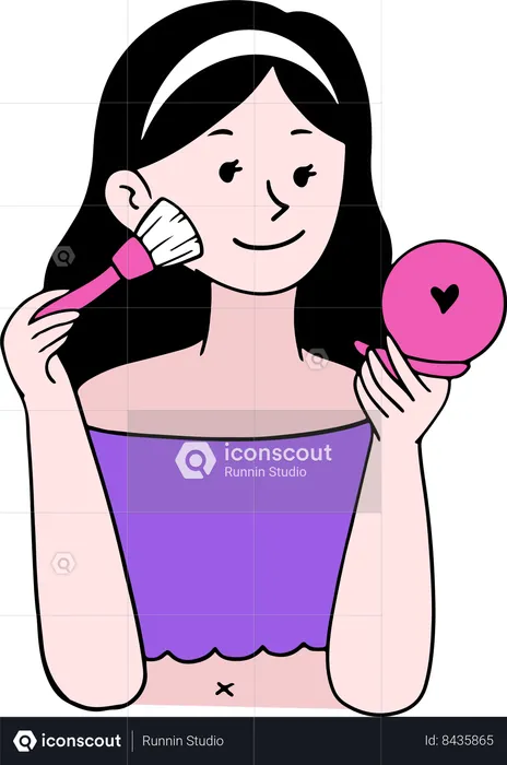 Girl Using Blush On Makeup  Illustration