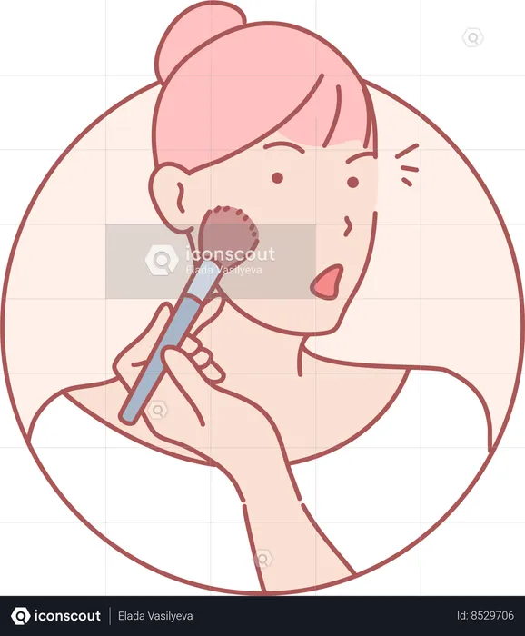 Girl Using Blush On Makeup  Illustration