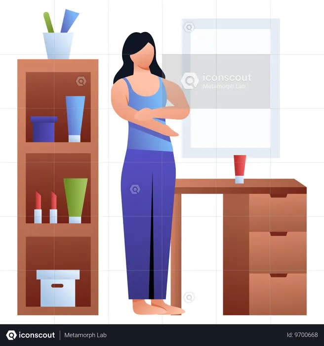 Girl Using Body Lotion  Illustration