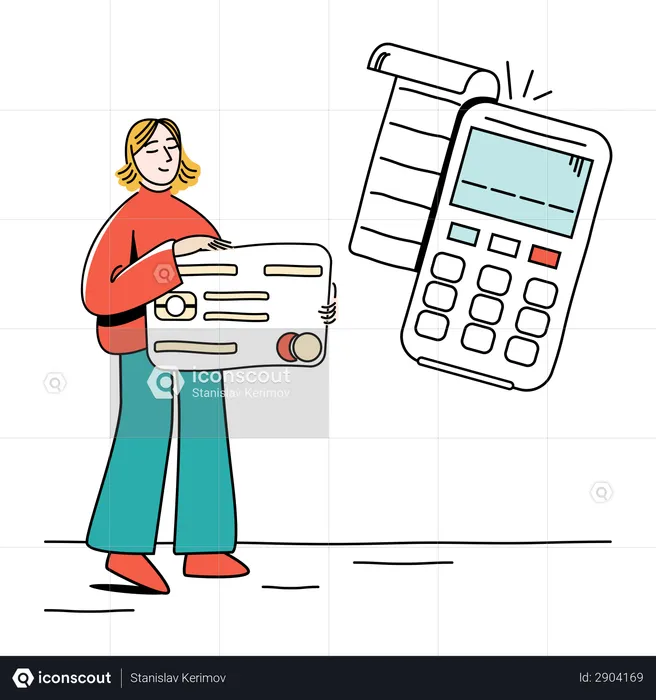 Girl using credit card  Illustration