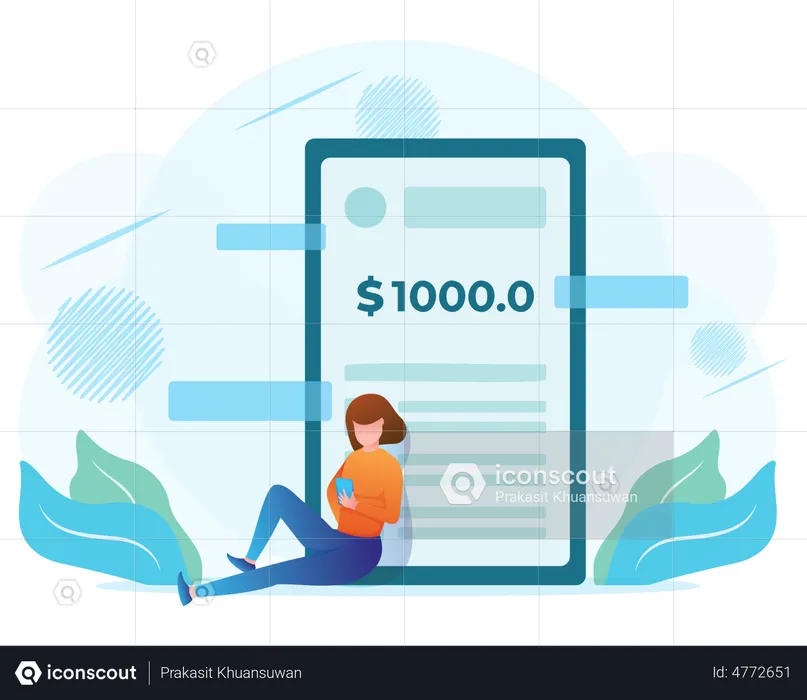 Girl using digital banking  Illustration