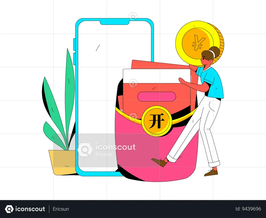 Girl using digital wallet  Illustration