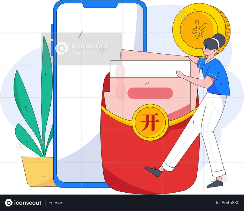 Girl using digital wallet  Illustration