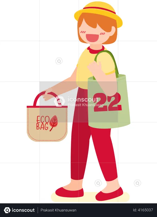 Girl using environment friendly bag  Illustration