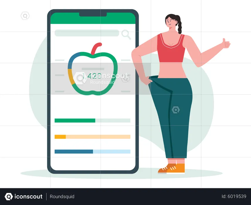 Girl using fitness tracking app  Illustration