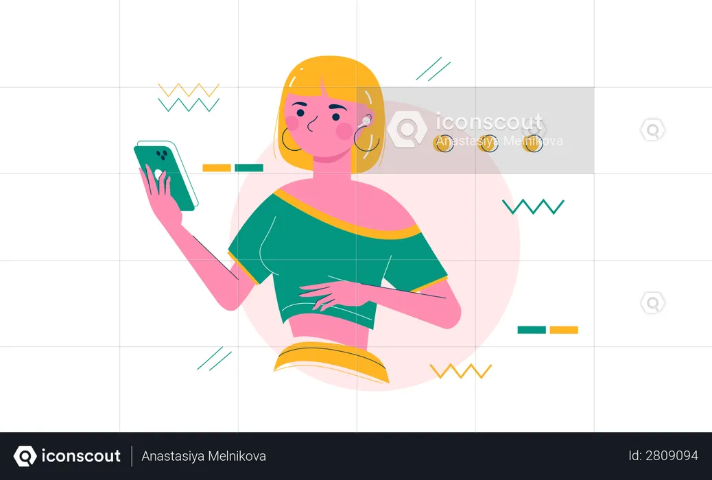 Girl communicating with phone device  Illustration
