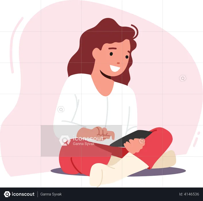 Girl Using Gadget  Illustration