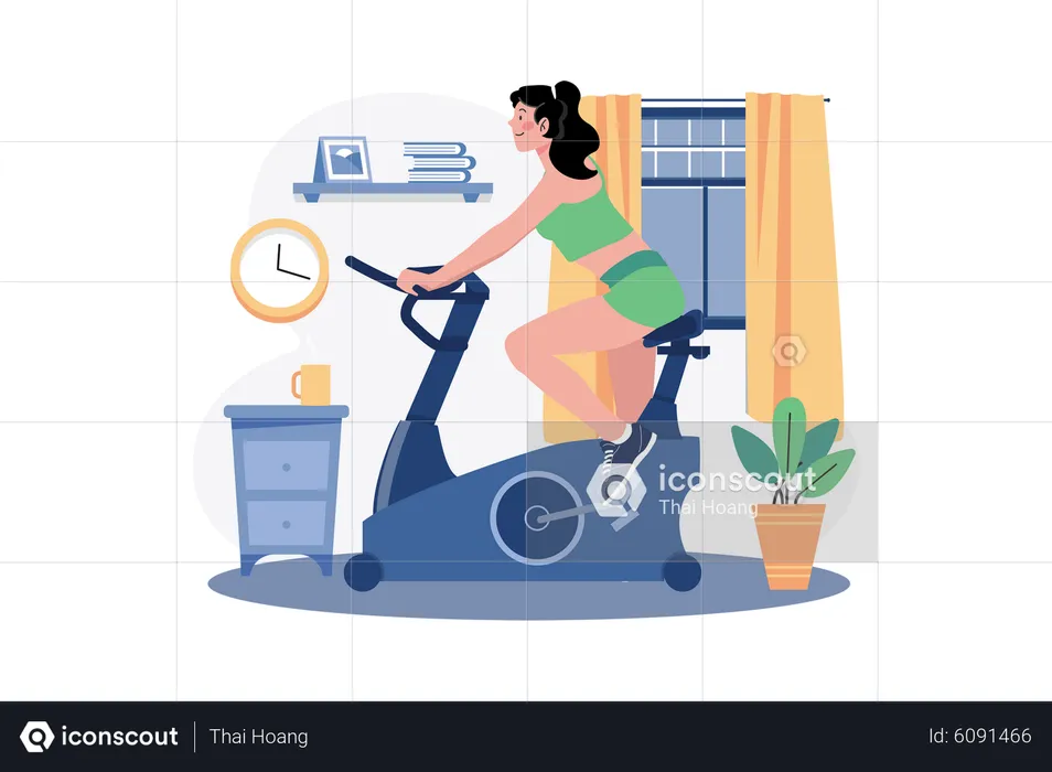 Girl using gym cycle  Illustration
