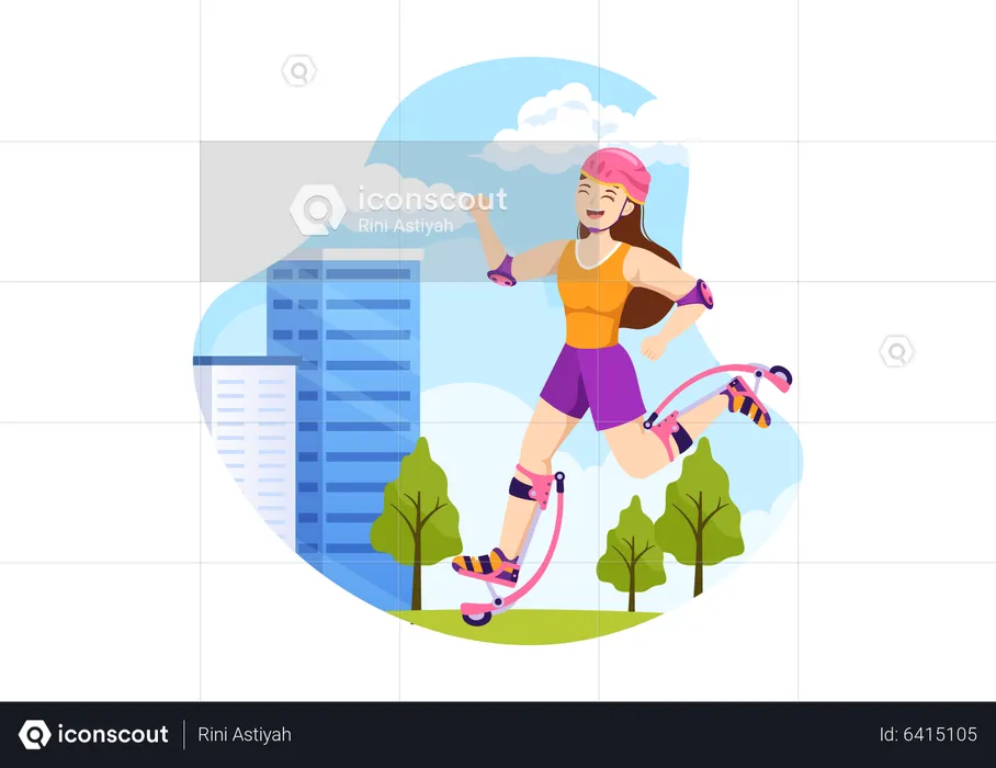 Girl using jumping stilts  Illustration