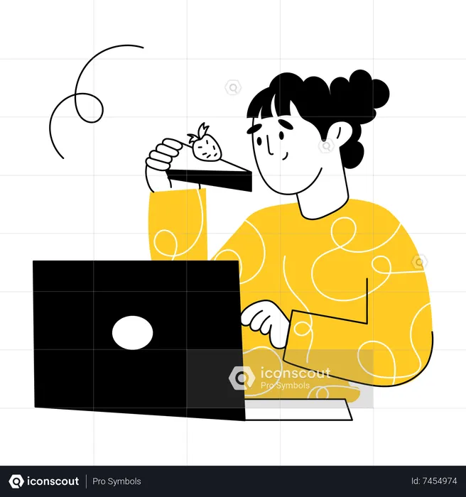 Girl Using Laptop  Illustration