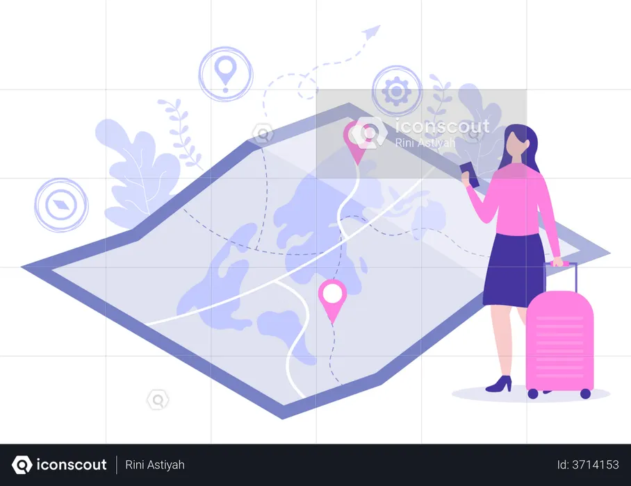 Girl Using location finding app  Illustration