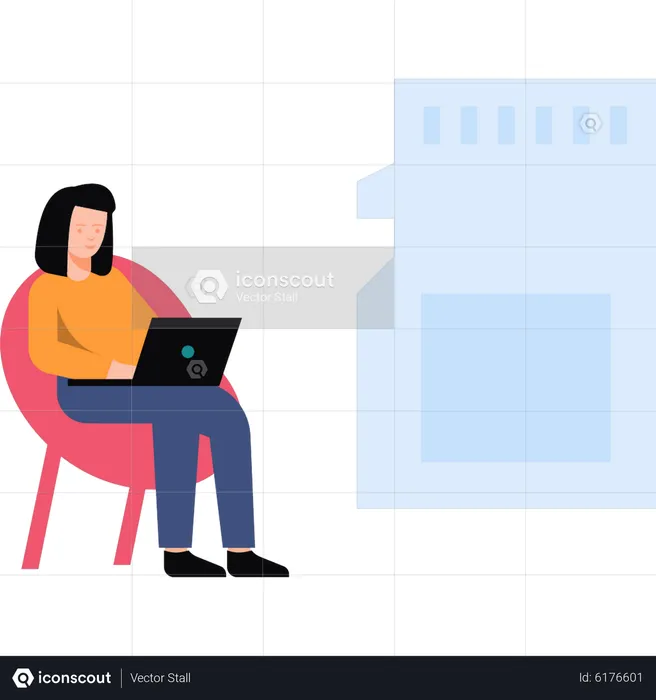 Girl using memory card in laptop  Illustration