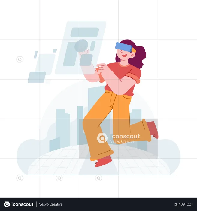 Girl using Metaverse tech  Illustration