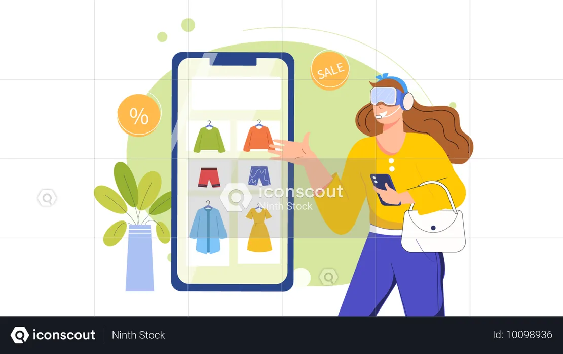 Girl using mobile ecommerce app for clothes shopping  Illustration