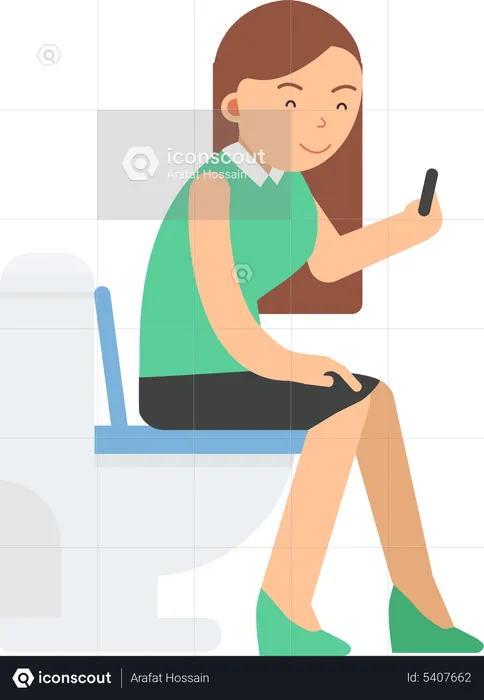 Girl using mobile in toilet  Illustration