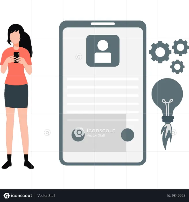 Girl using mobile phone  Illustration