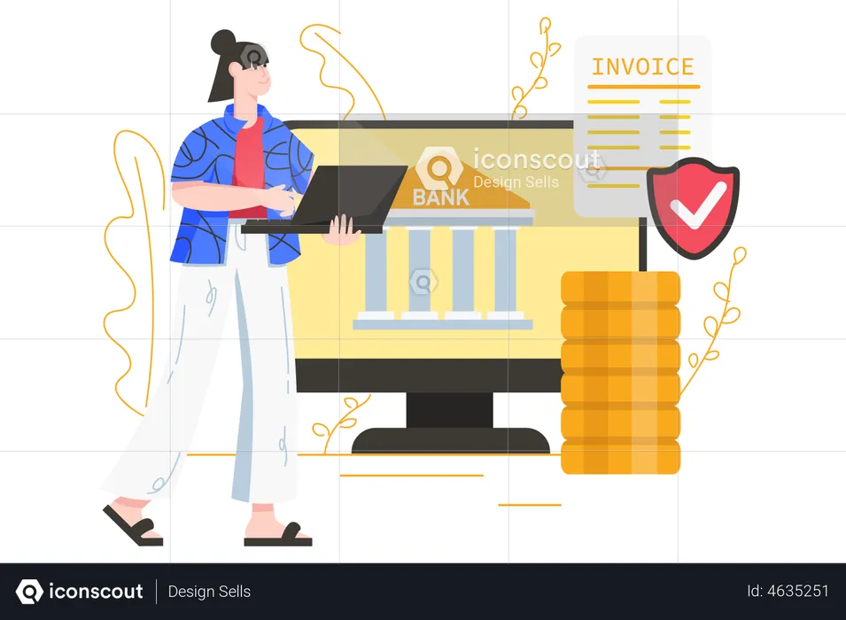 Girl using net banking  Illustration